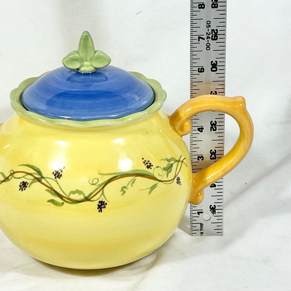 Pfaltzgraff Pistoulet Ceramic Teapot 8 Cup Yellow Blue Orange Lid - Picture 9 of 10